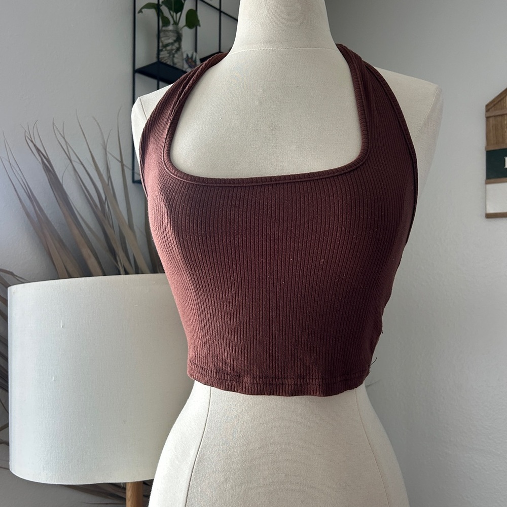SHEIN Brown Ribbed Crop Top